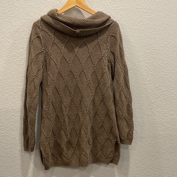 Jeanne Pierre Brown Texture Knit Cowl Neck Tunic Length Sweater Size Medium - Picture 6 of 7